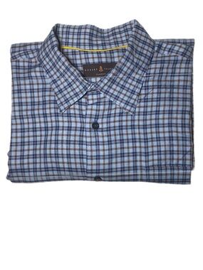 EUC Robert Talbott Blue and Brown Plaid Button-Down Lightweight Shirt Size XXL